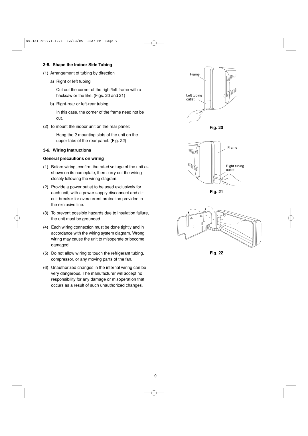 Sanyo Cool/Dry installation instructions Shape the Indoor Side Tubing, Wiring Instructions General precautions on wiring 