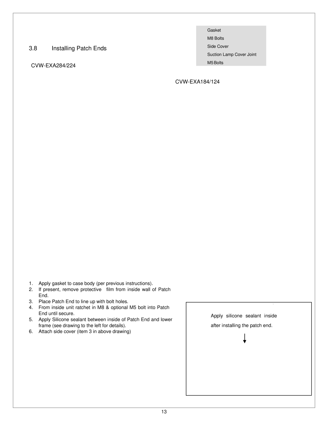 Sanyo CVW-EXA224, CVW-EXA124 service manual Installing Patch Ends, CVW-EXA284/224, CVW-EXA184/124 