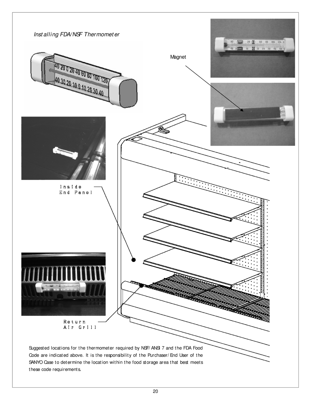 Sanyo CVW-EXA284, CVW-EXA184, CVW-EXA224, CVW-EXA124 service manual Installing FDA/NSF Thermometer, Magnet 