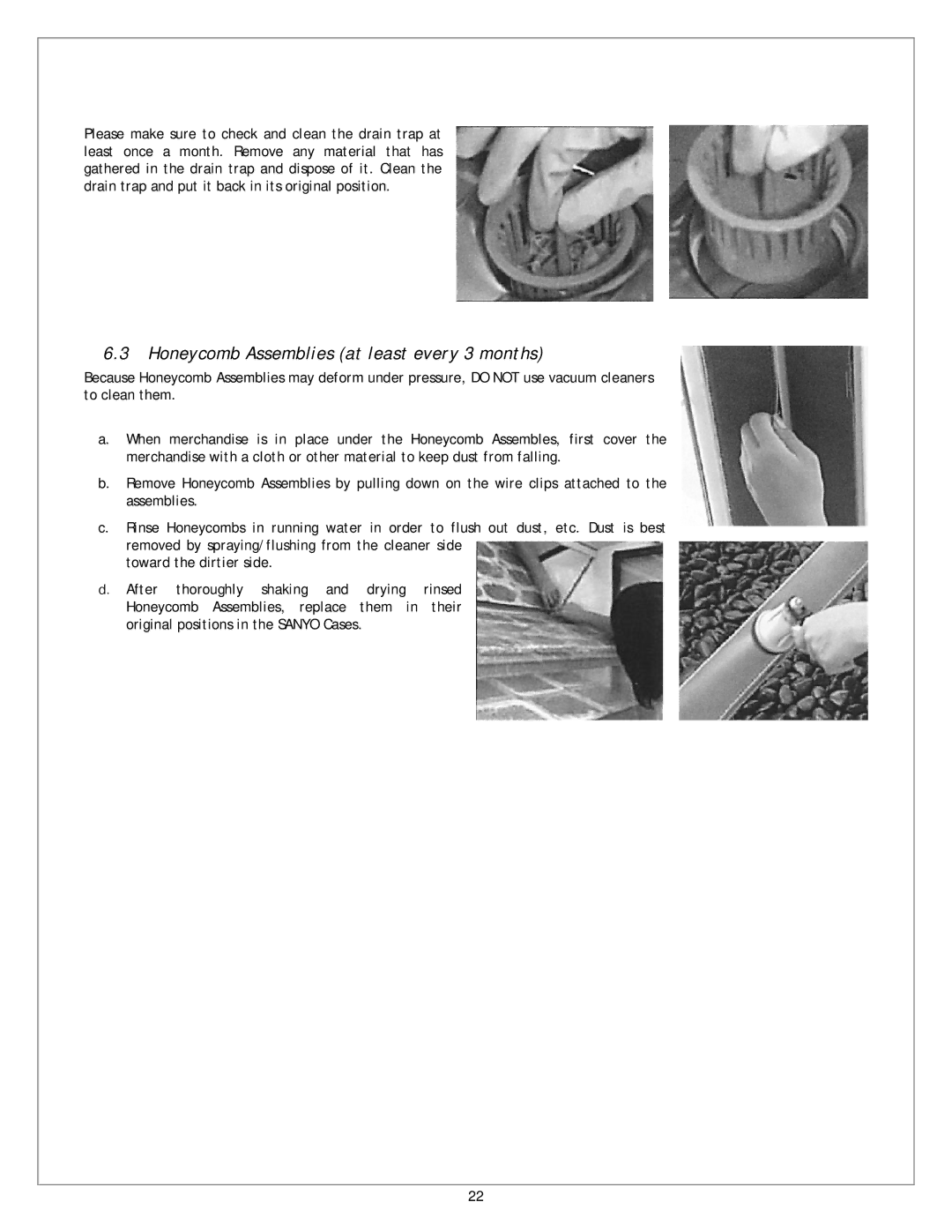 Sanyo CVW-EXA224, CVW-EXA284, CVW-EXA184, CVW-EXA124 service manual Honeycomb Assemblies at least every 3 months 