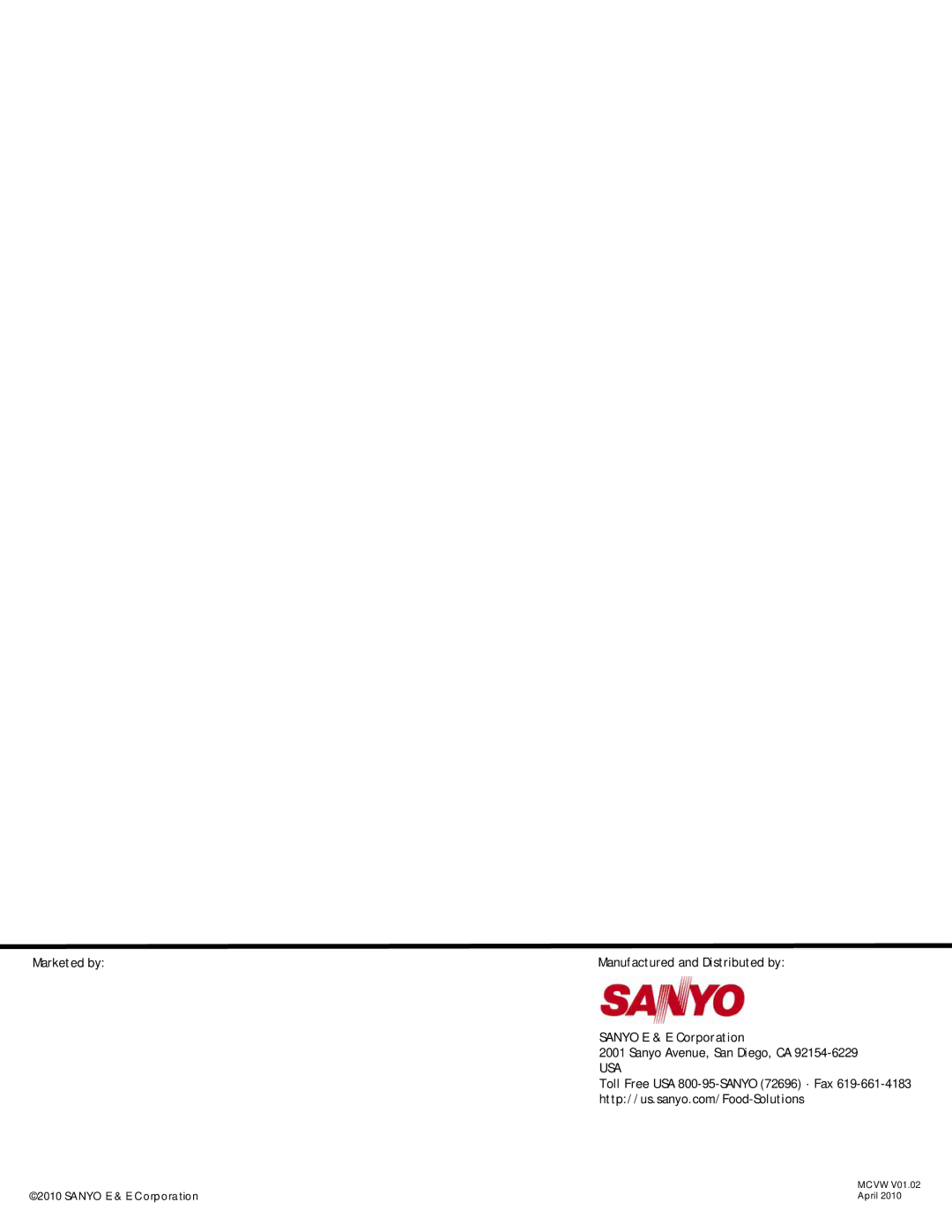 Sanyo CVW-EXA224, CVW-EXA284, CVW-EXA184, CVW-EXA124 service manual Sanyo E & E Corporation 