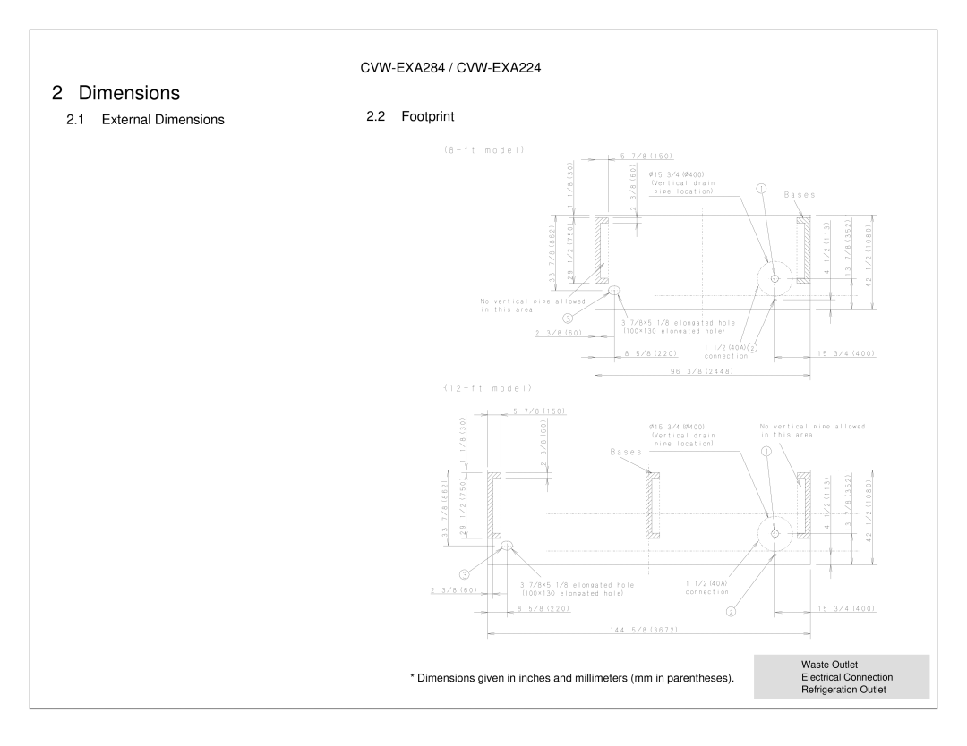 Sanyo CVW-EXA124, CVW-EXA284, CVW-EXA184, CVW-EXA224 service manual External Dimensions Footprint 