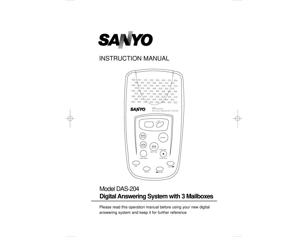 Sanyo DAS-204 instruction manual Digital Answering System with 3 Mailboxes 