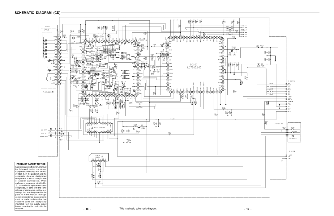 Sanyo DC-DA370 service manual Schematic Diagram CD, Product Safety Notice 