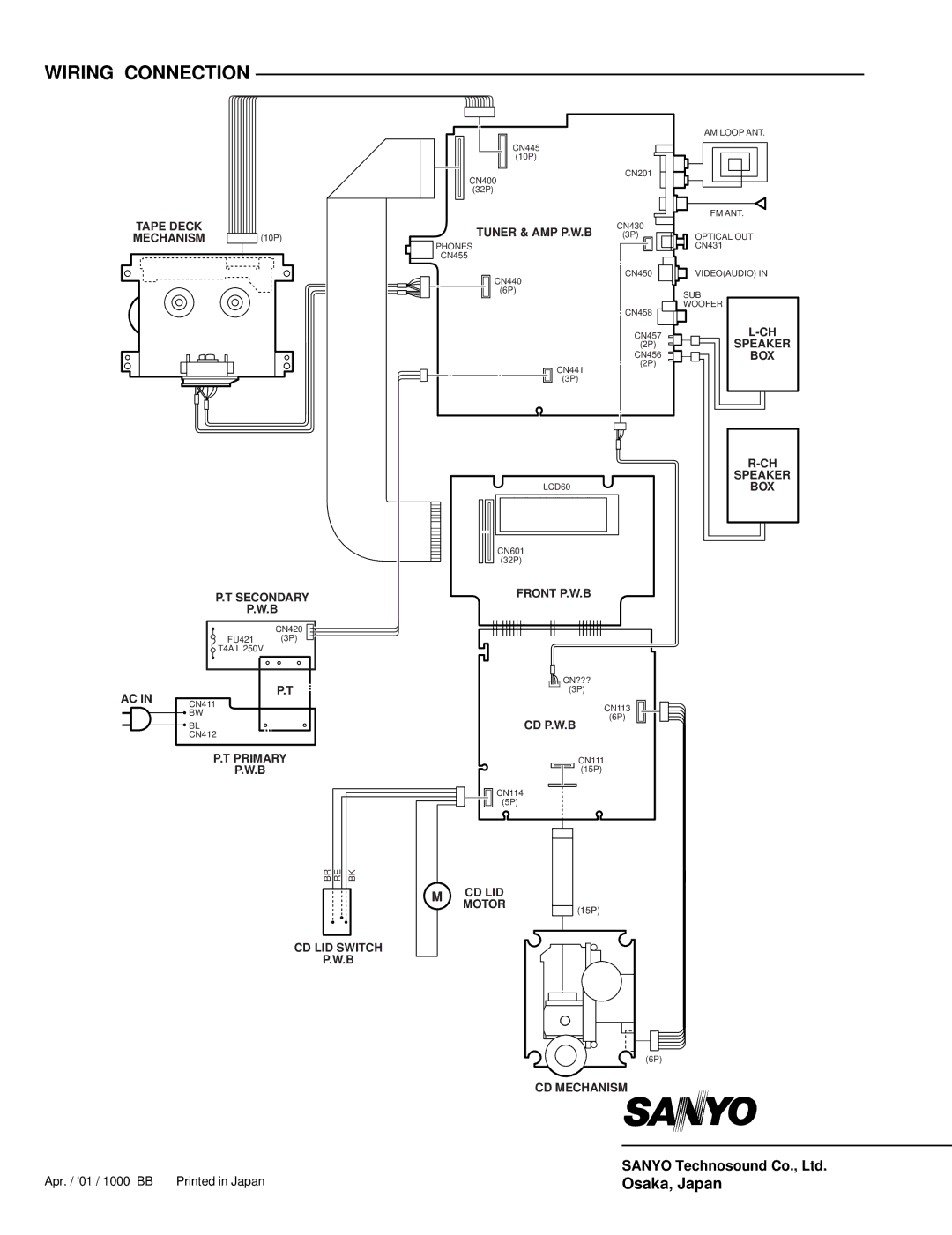 Sanyo DC-DA370 service manual Wiring Connection, Osaka, Japan 