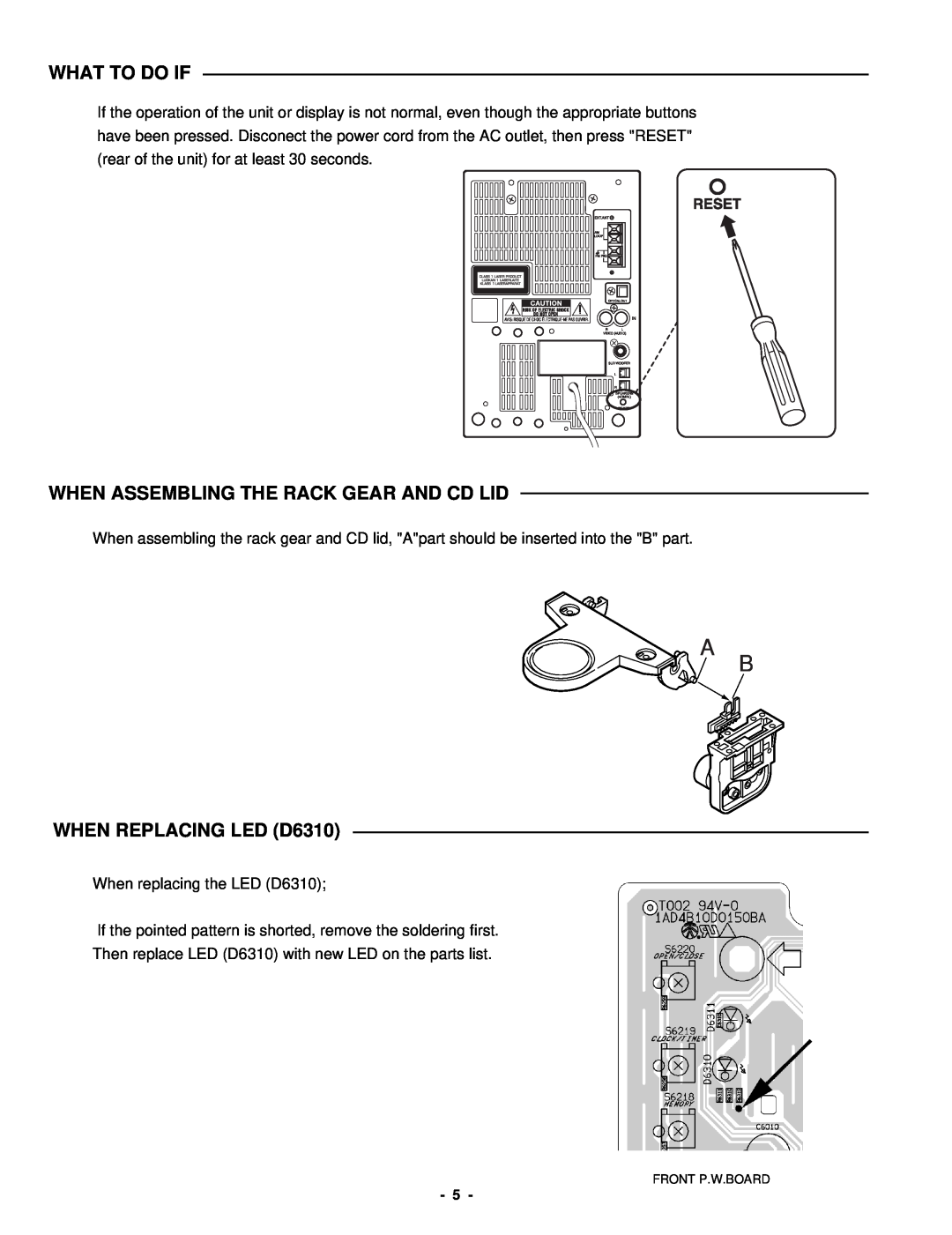 Sanyo DC-DA370 service manual What To Do If, When Assembling The Rack Gear And Cd Lid, WHEN REPLACING LED D6310 
