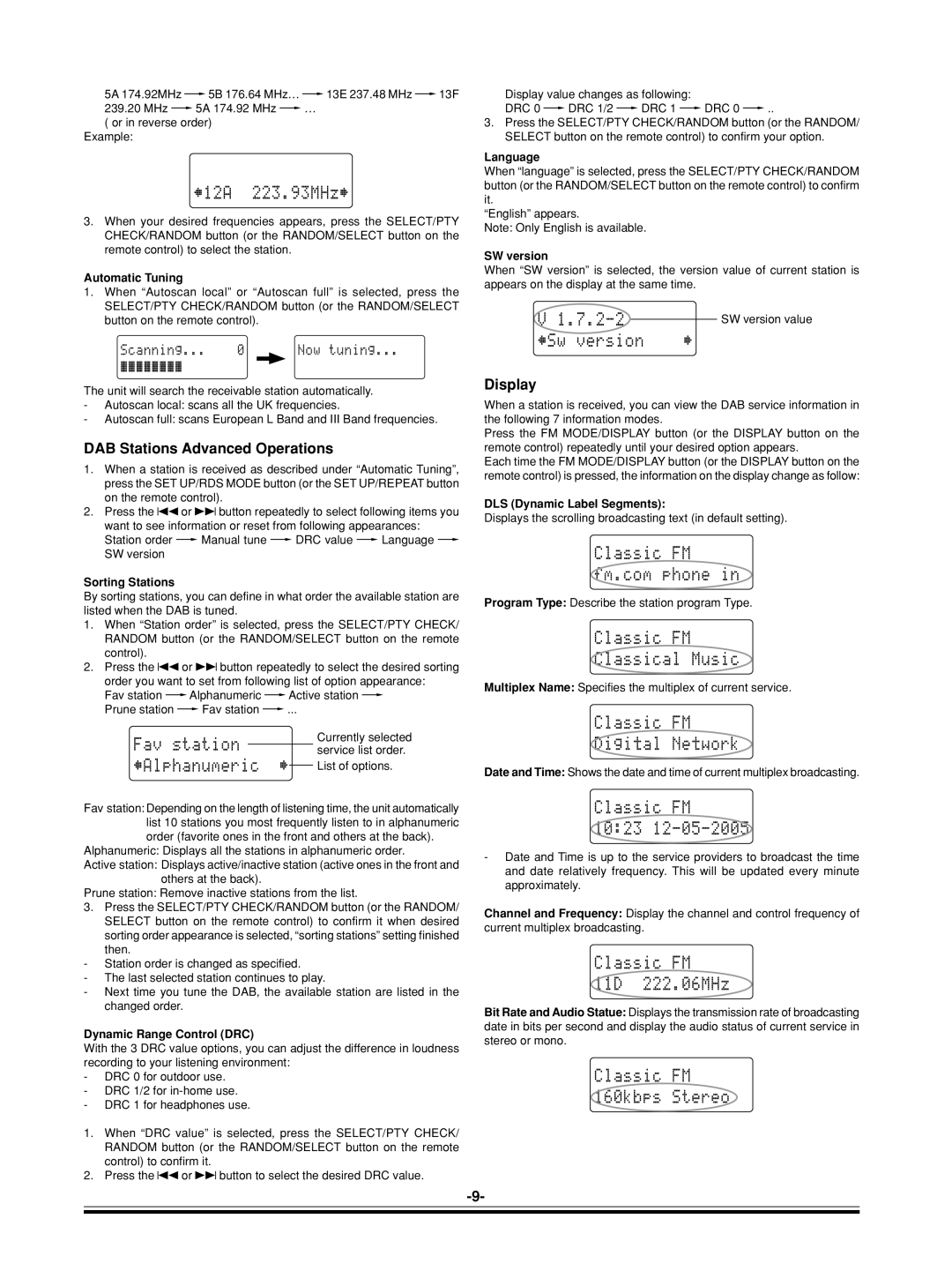 Sanyo DC-DAB03 instruction manual DAB Stations Advanced Operations, Display 