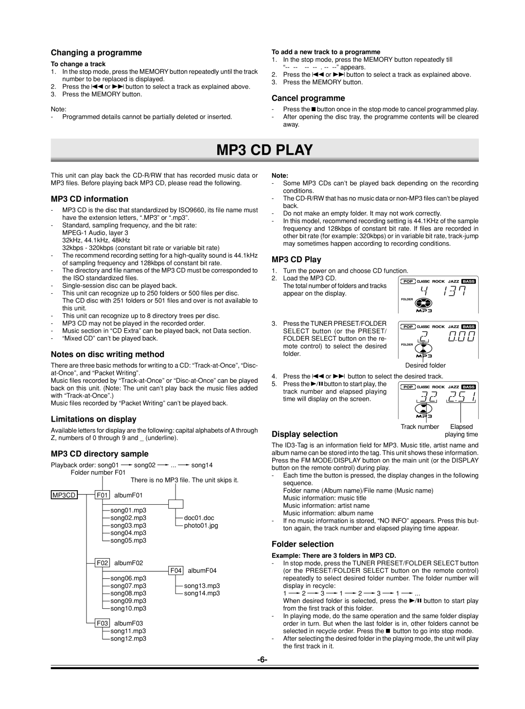 Sanyo DC-MP9500 instruction manual MP3 CD Play 