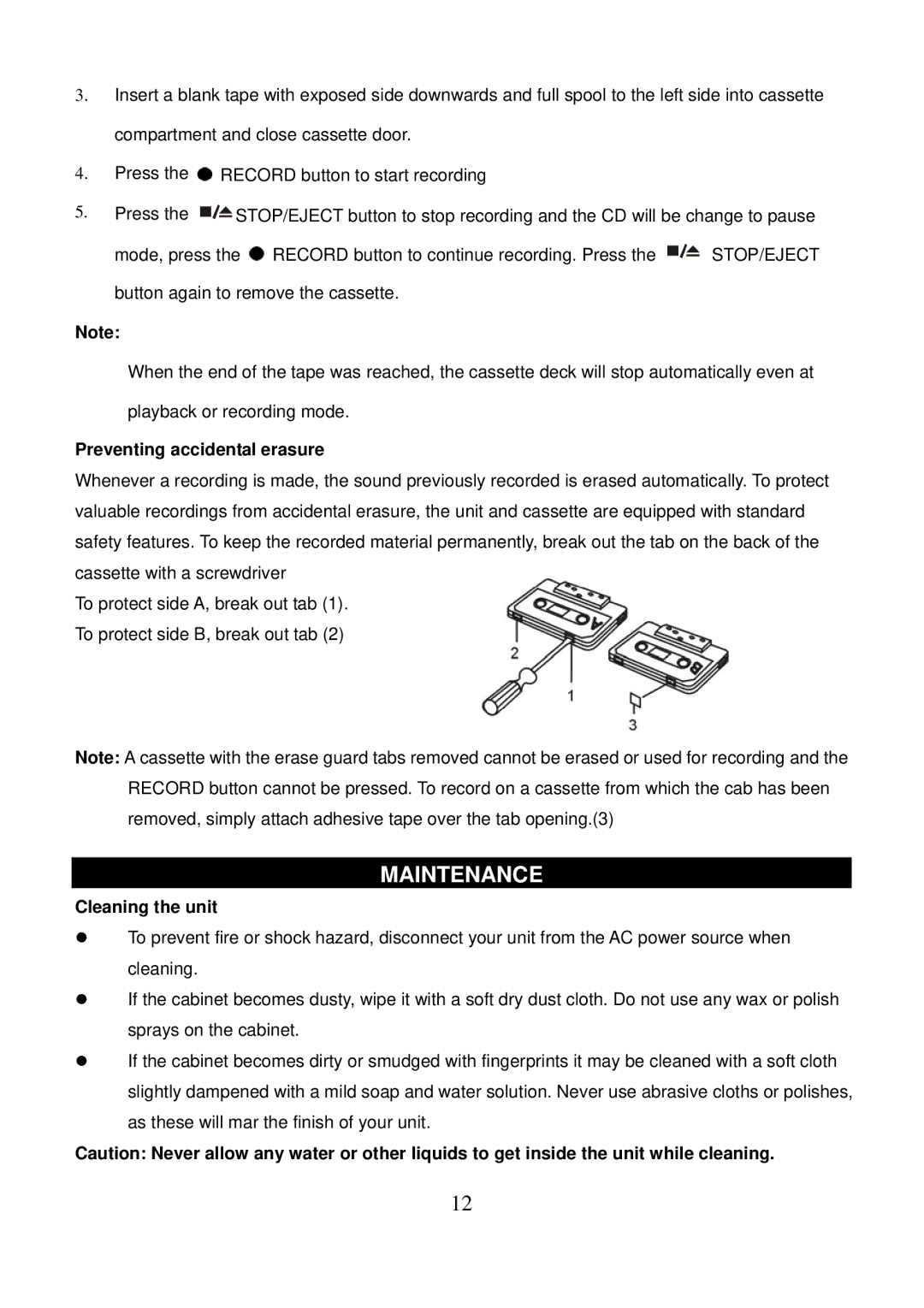 Sanyo DC-MX31 instruction manual Maintenance, Preventing accidental erasure, Cleaning the unit 