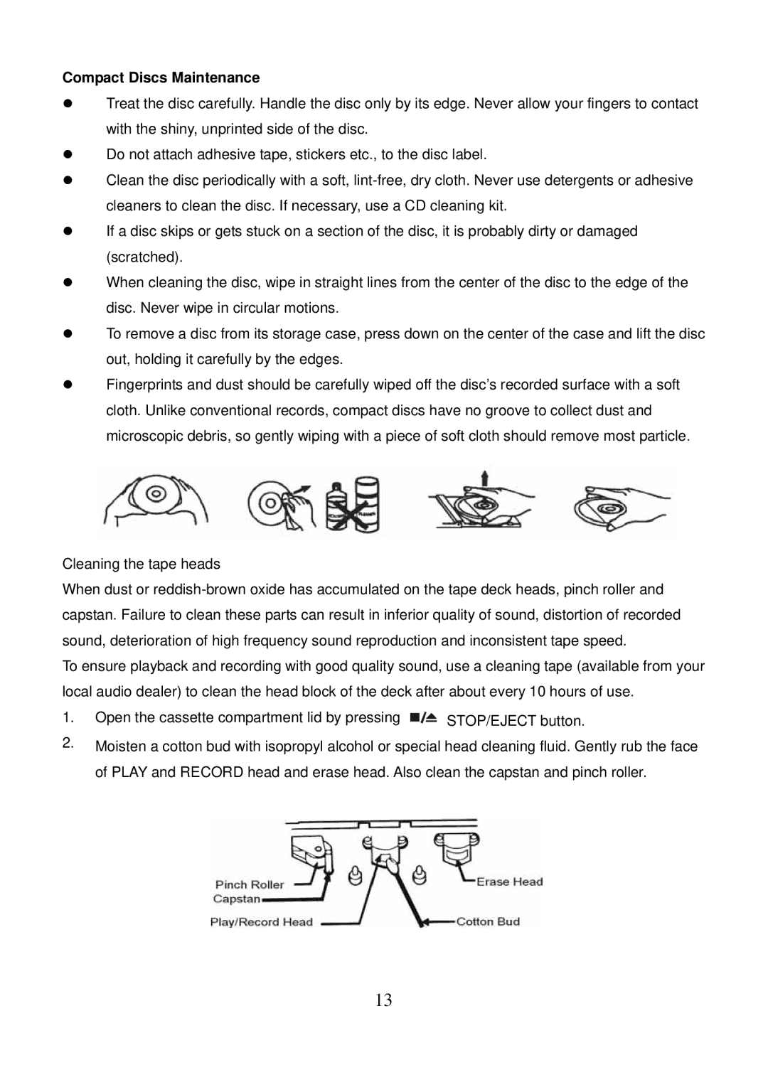 Sanyo DC-MX31 instruction manual Compact Discs Maintenance, Cleaning the tape heads 