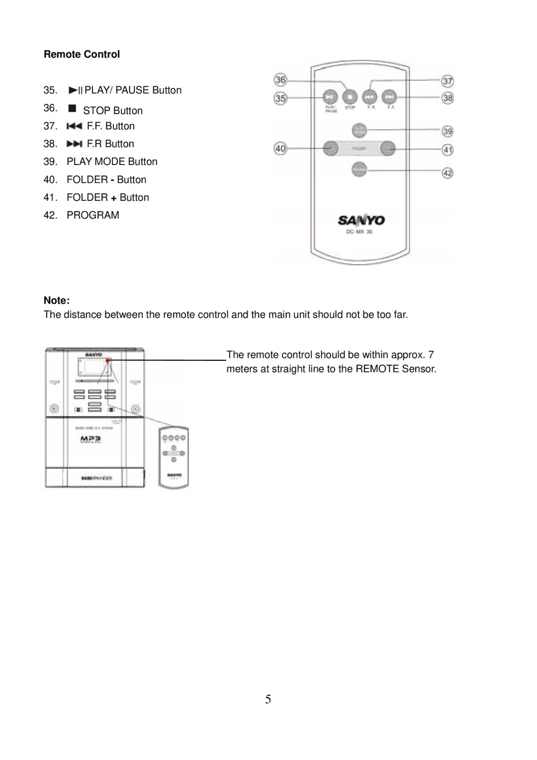 Sanyo DC-MX31 instruction manual Remote Control, Program 