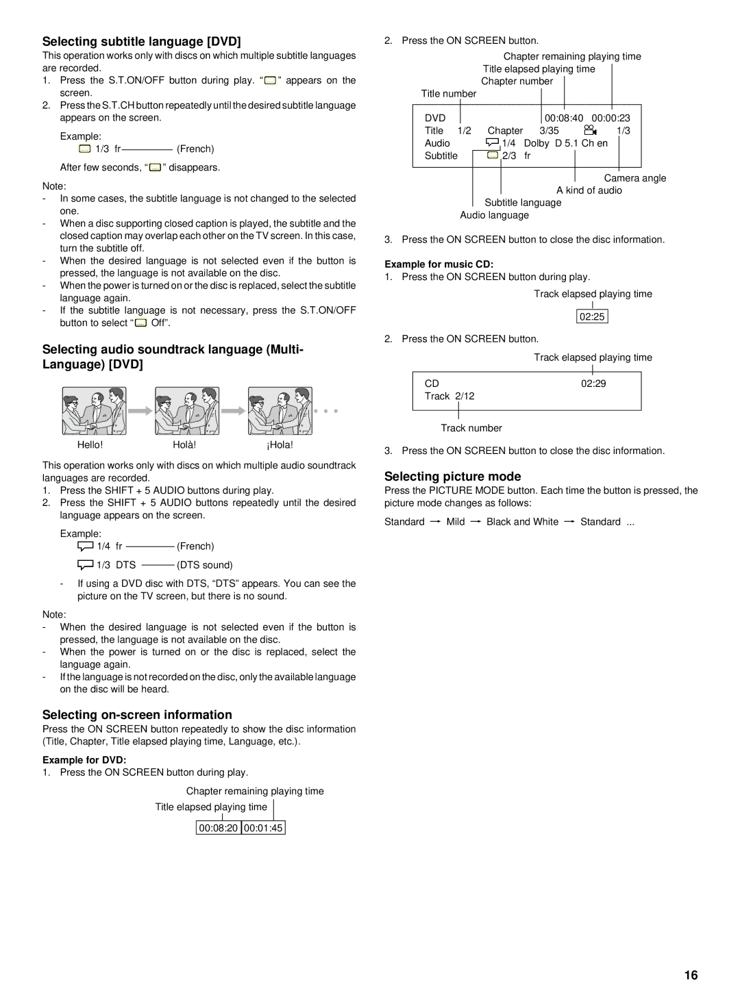 Sanyo DC-TS750 instruction manual Selecting subtitle language DVD, Selecting audio soundtrack language Multi- Language DVD 