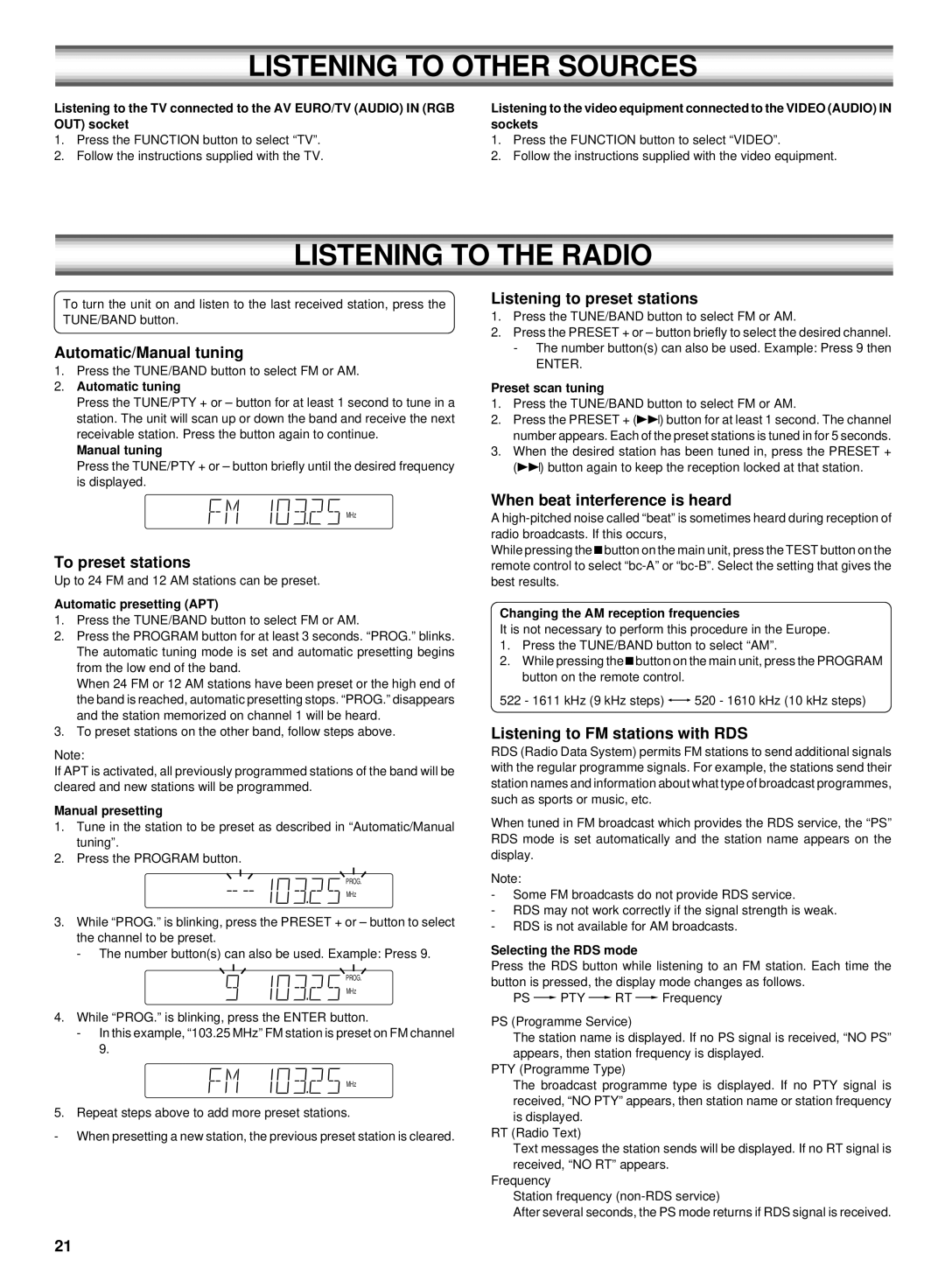 Sanyo DC-TS750 instruction manual Listening to Other Sources, Listening to the Radio 