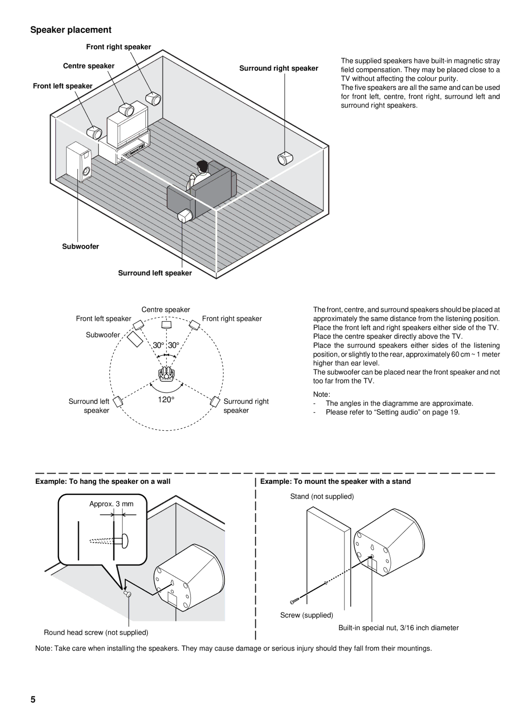 Sanyo DC-TS750 instruction manual Speaker placement 