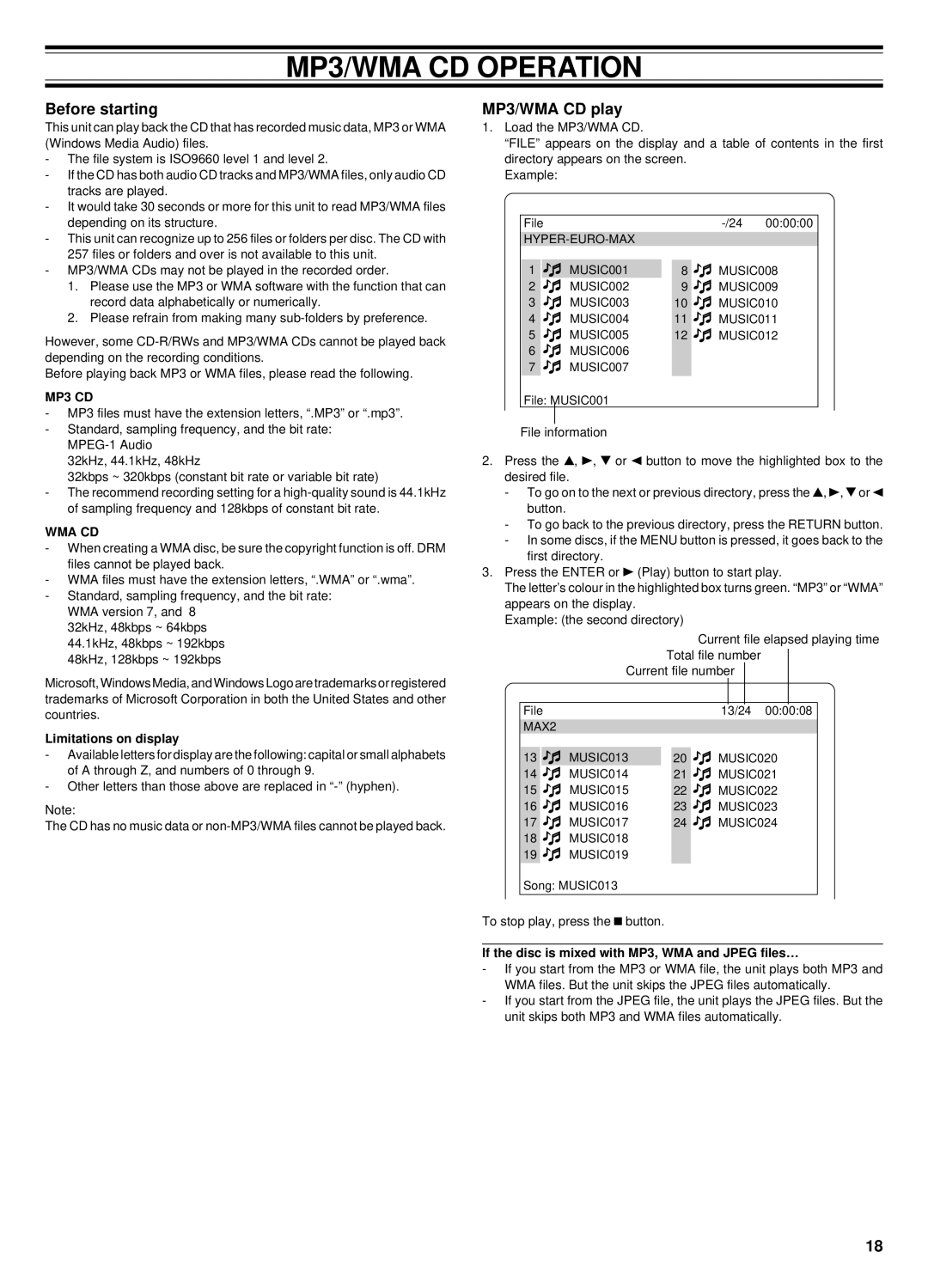 Sanyo DC-TS760 instruction manual MP3/WMA CD Operation, Before starting, MP3/WMA CD play, MP3 CD, Wma Cd 