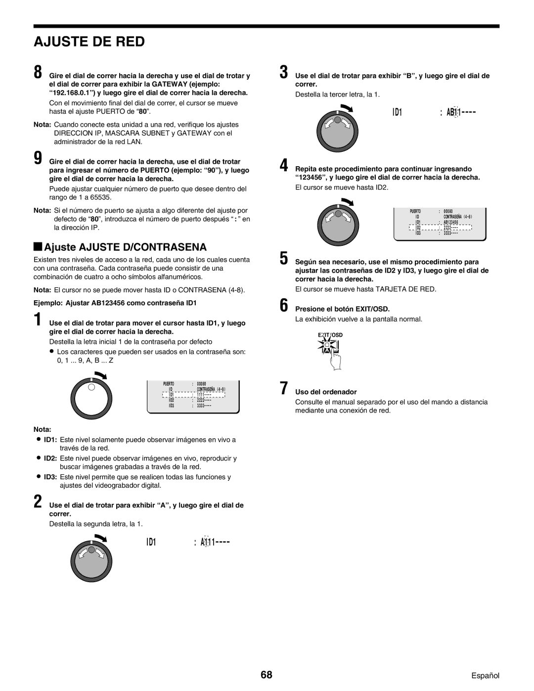 Sanyo DSR-3000 Ajuste Ajuste D/CONTRASENA, Luego gire el dial de correr hacia la derecha, Uso del ordenador 