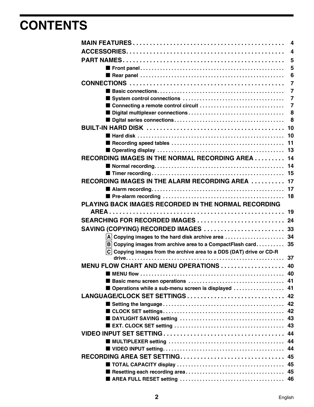 Sanyo DSR-3000, Digital Video Recorder instruction manual Contents 