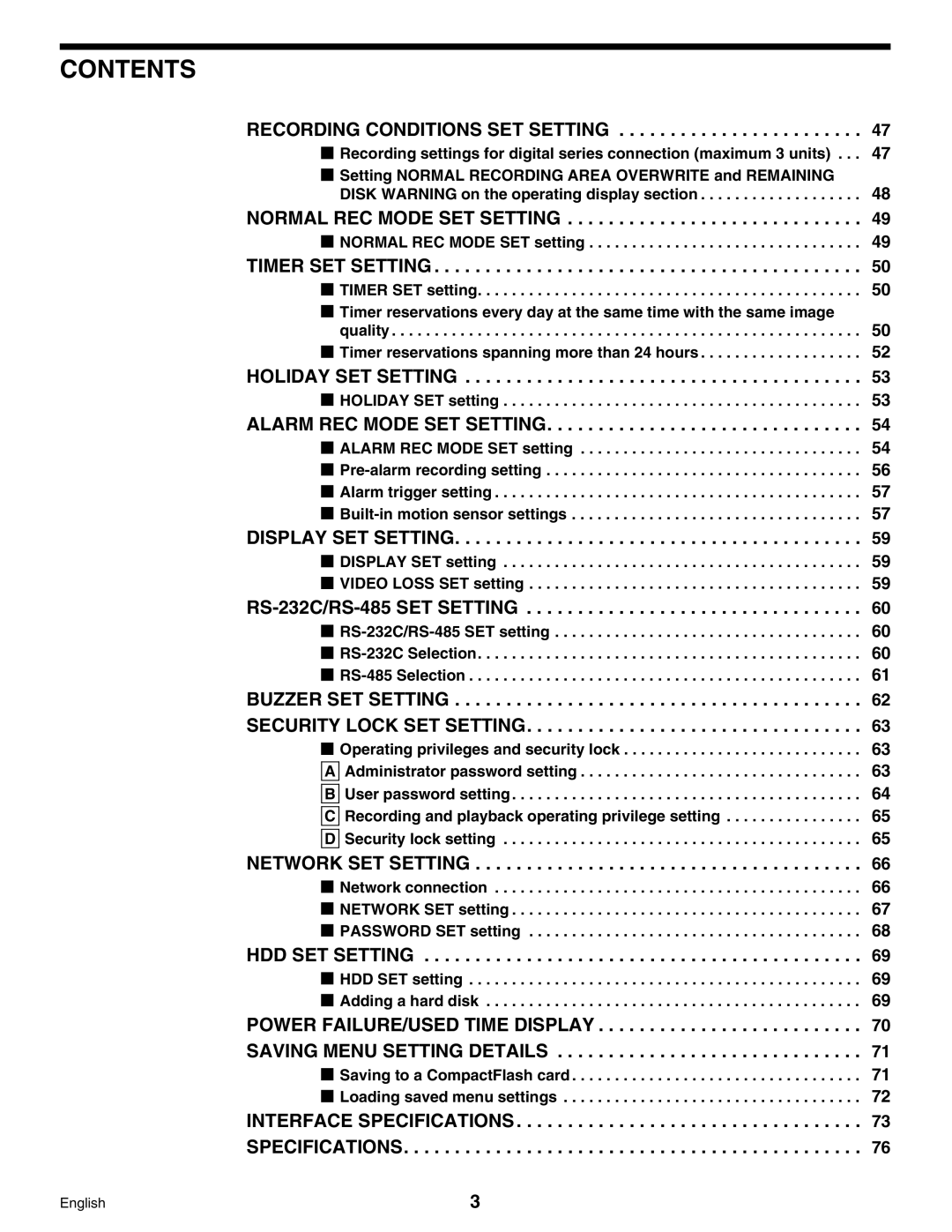 Sanyo Digital Video Recorder, DSR-3000 instruction manual Contents 