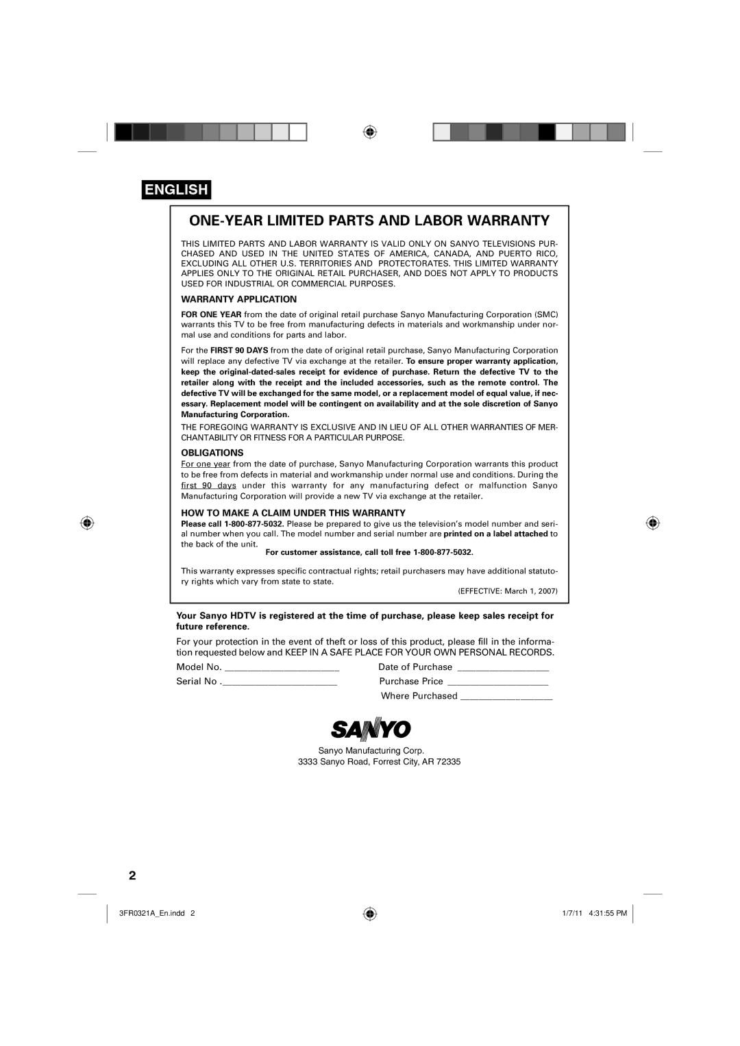 Sanyo DP19241 owner manual Warranty Application, Obligations, HOW to Make a Claim Under this Warranty 