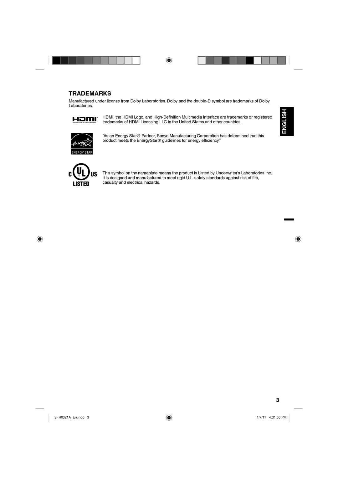 Sanyo DP19241 owner manual Trademarks 