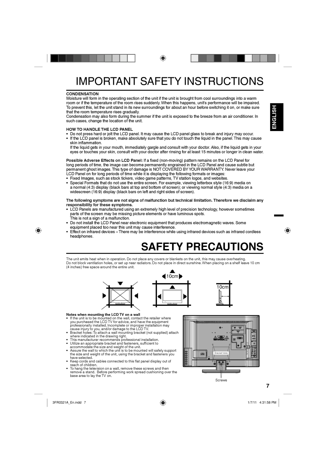 Sanyo DP19241 owner manual Condensation, HOW to Handle the LCD Panel 