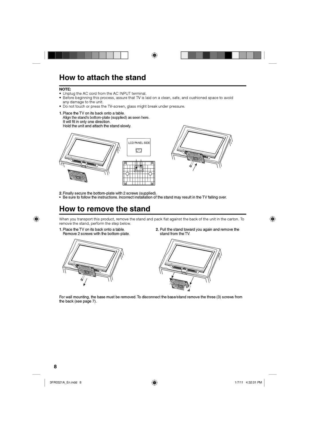 Sanyo DP19241 owner manual How to attach the stand, How to remove the stand 