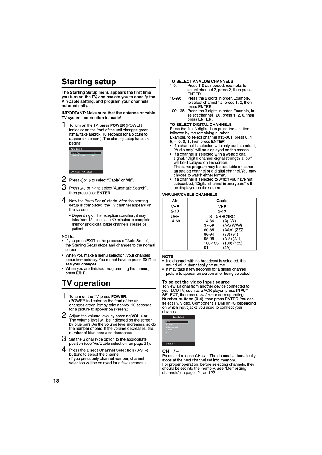 Sanyo DP19640 manual TV operation, To select the video input source 