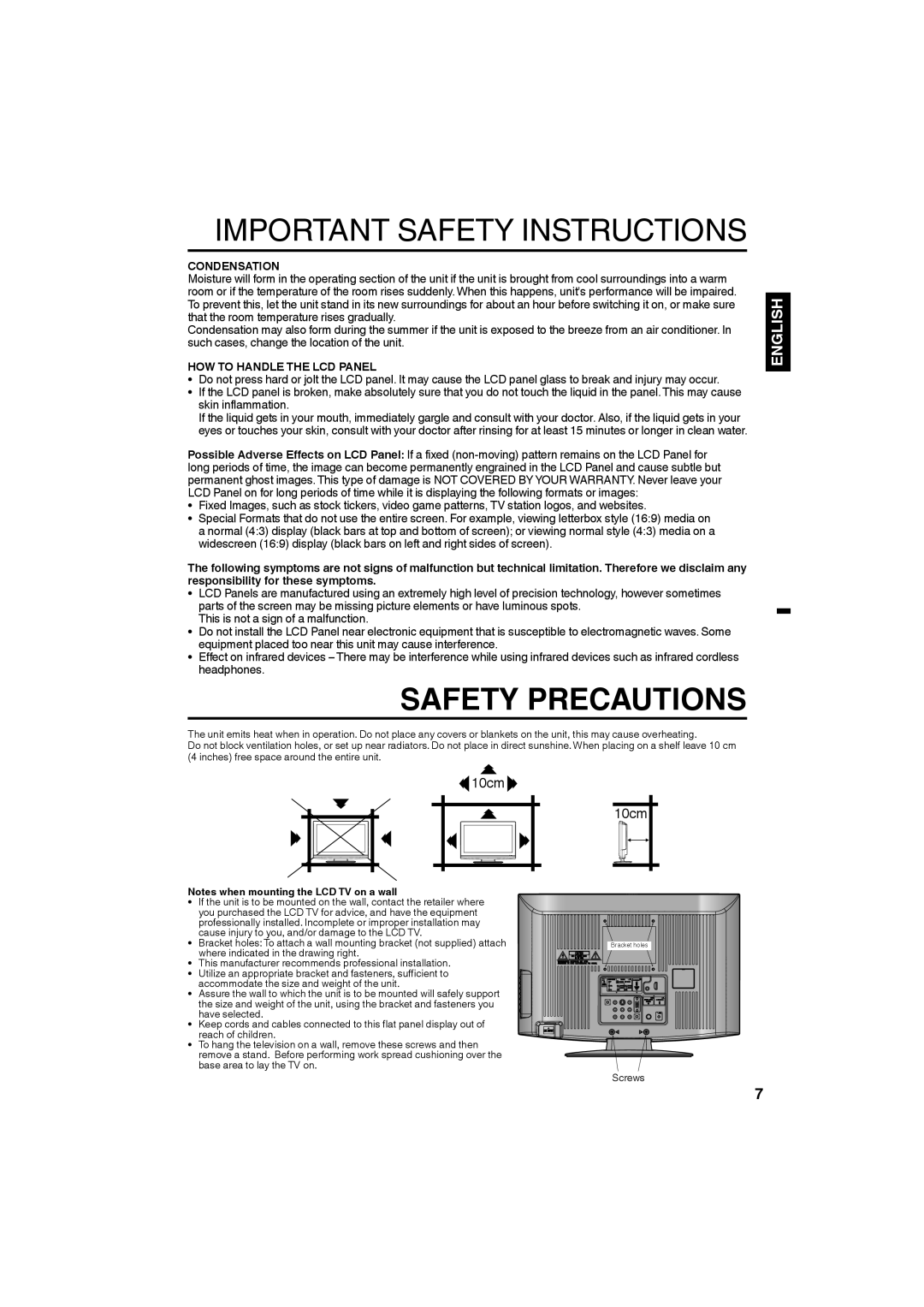 Sanyo DP19640 manual Condensation, HOW to Handle the LCD Panel 