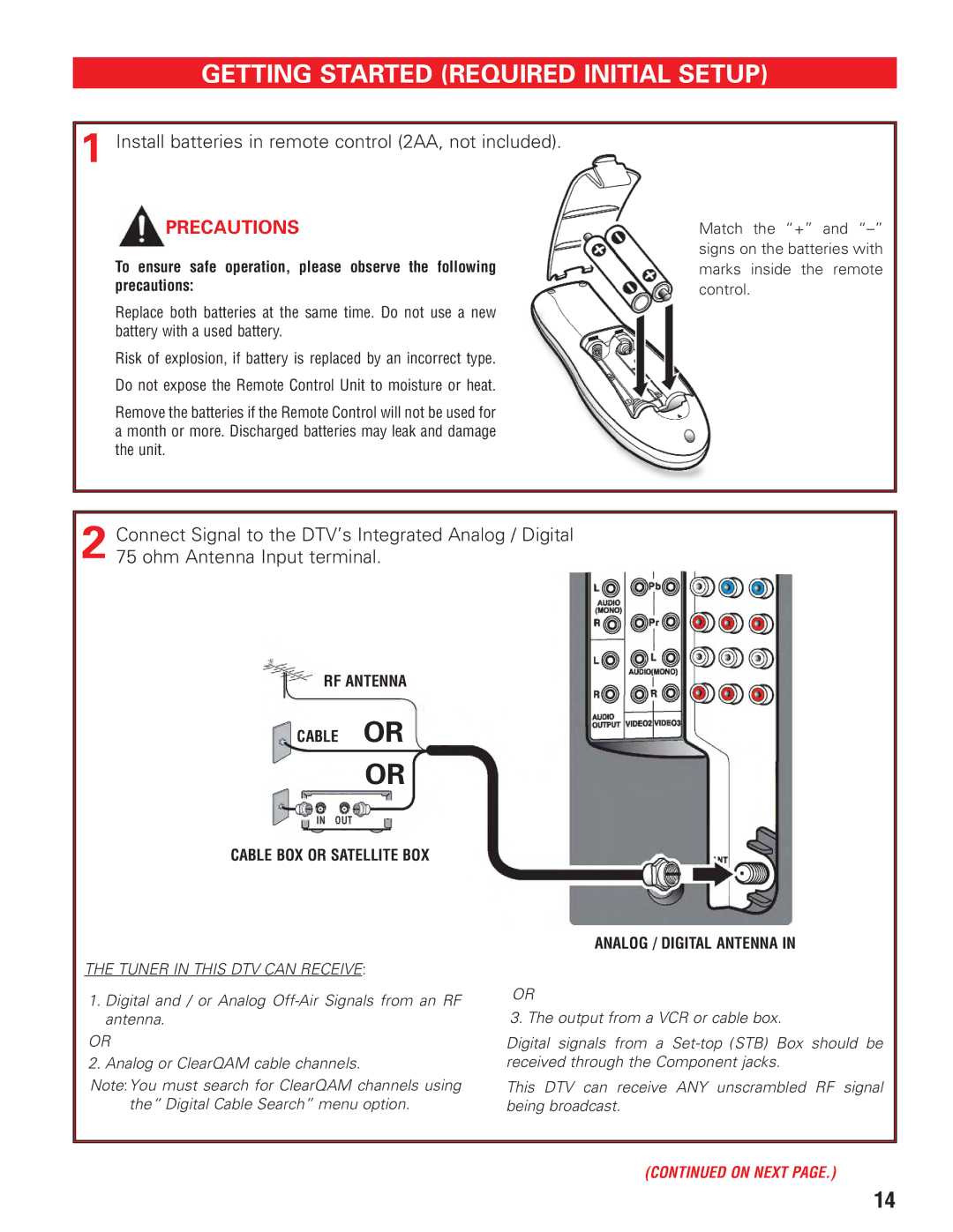 Sanyo DP19647 owner manual Getting Started Required Initial Setup, Precautions 