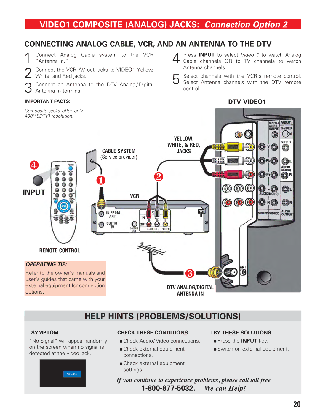 Sanyo DP19647 owner manual ❶ ❷, Connecting Analog CABLE, VCR, and AN Antenna to the DTV 