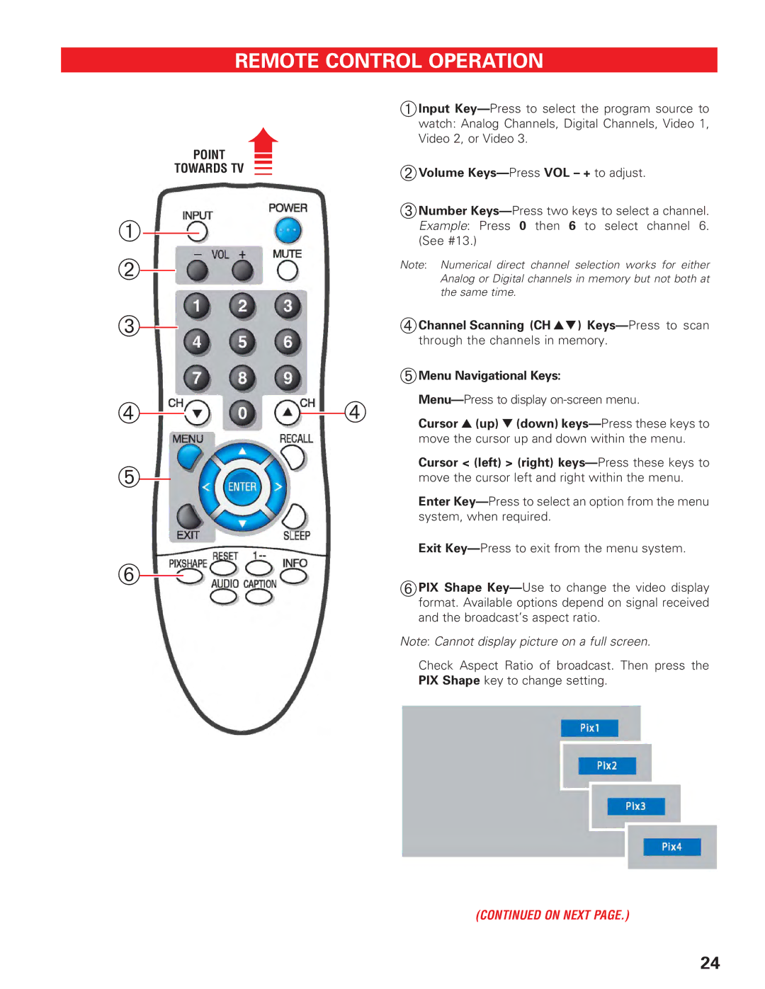 Sanyo DP19647 owner manual Remote Control Operation, Point Towards TV 