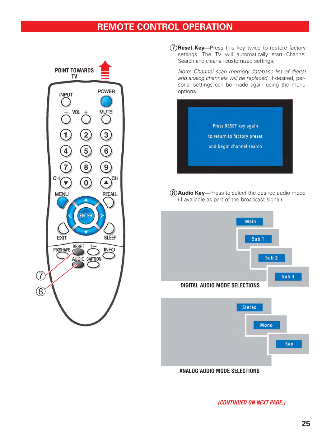 Sanyo DP19647 owner manual Digital Audio Mode Selections Analog Audio Mode Selections 