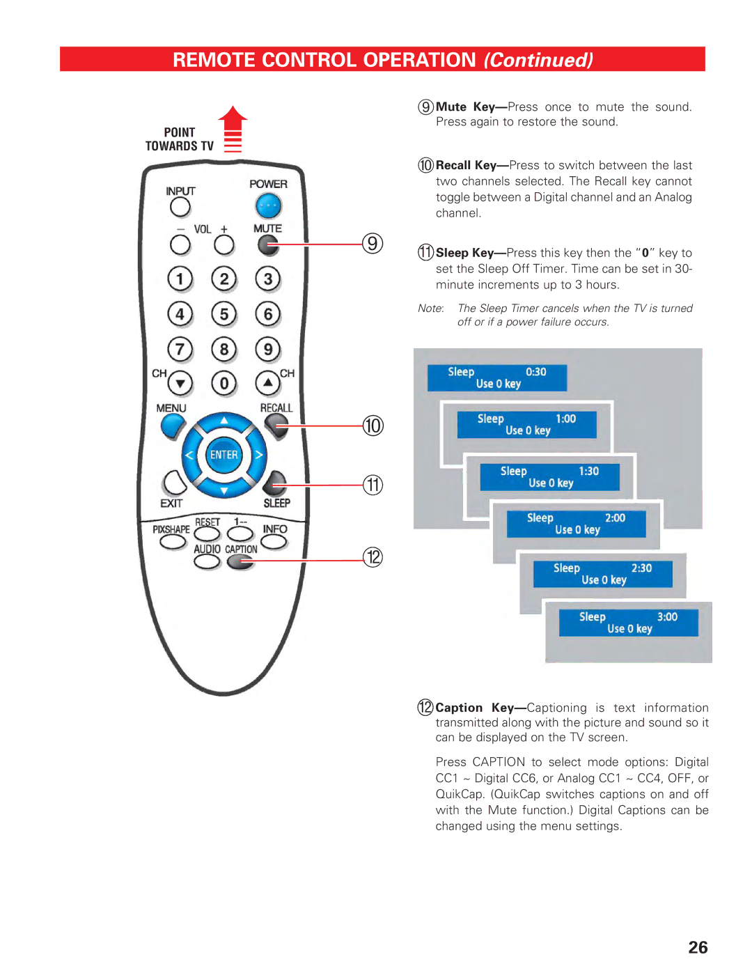 Sanyo DP19647 owner manual Remote Control Operation 