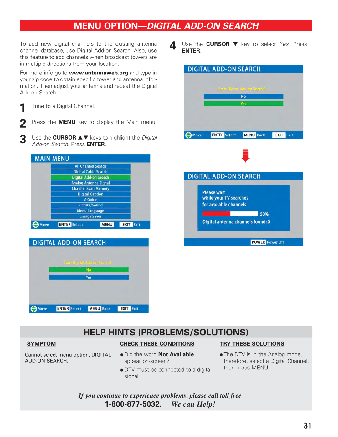 Sanyo DP19647 owner manual Menu OPTION-DIGITAL ADD-ON Search 