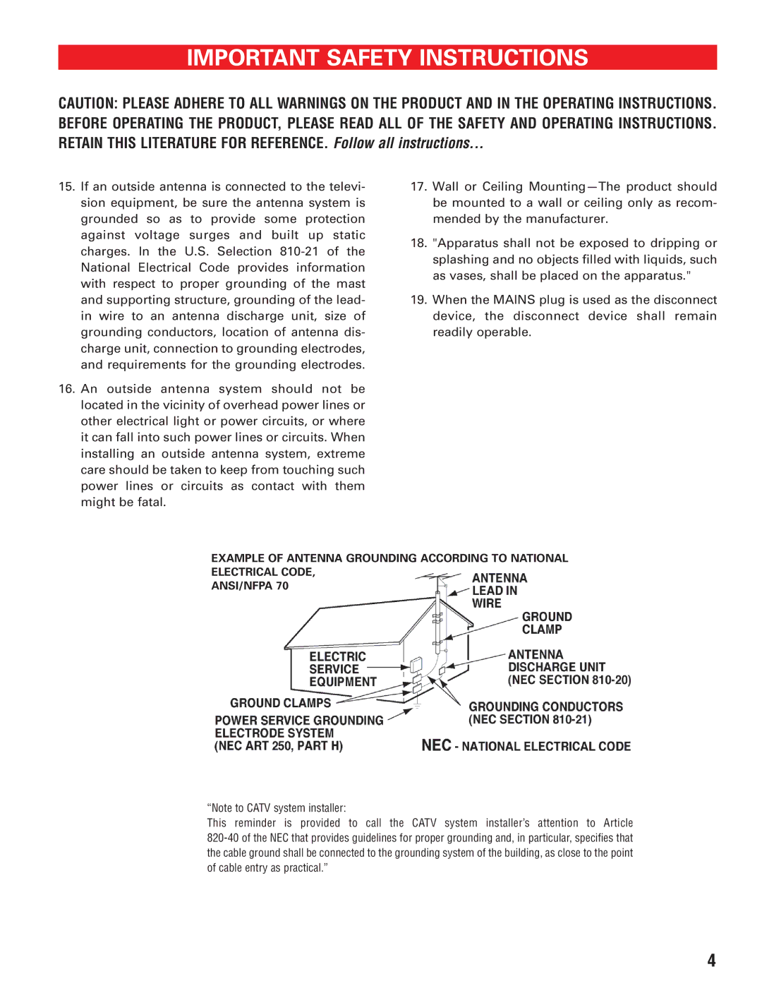 Sanyo DP19647 owner manual Important Safety Instructions 