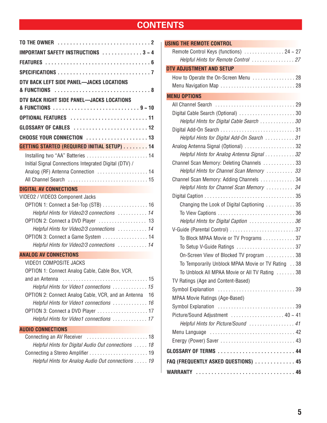 Sanyo DP19647 owner manual Contents 