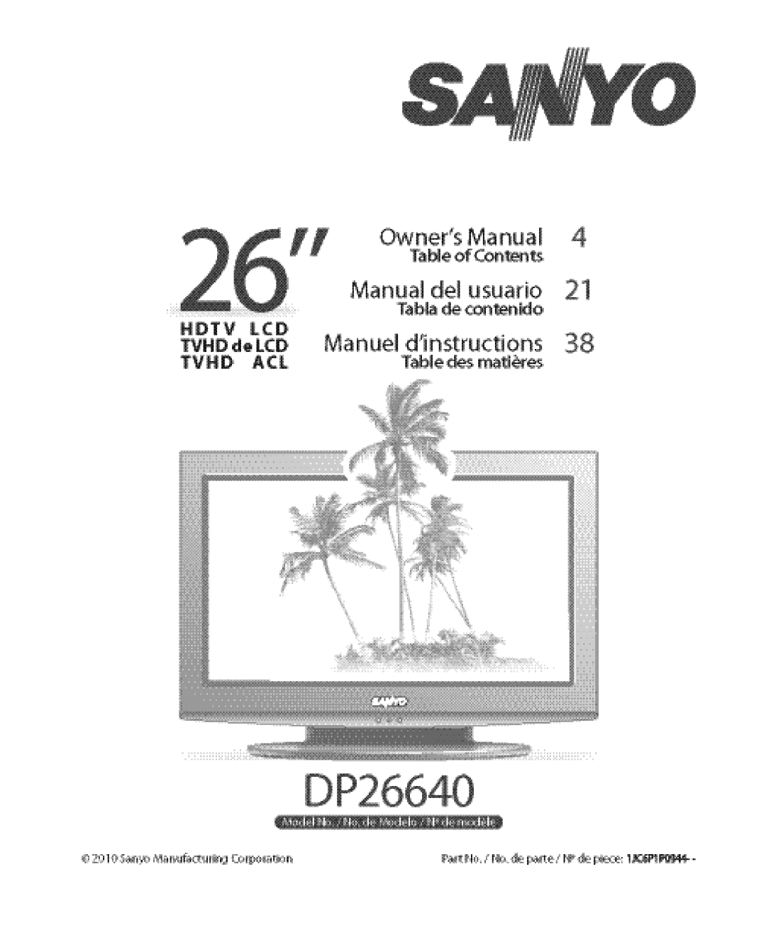 Sanyo DP26640 manual 