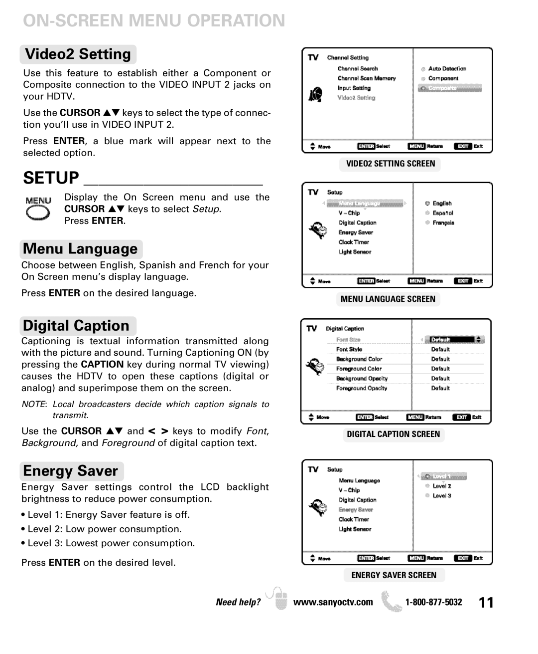 Sanyo DP26640 manual ON-SCREEN Menu Operation 