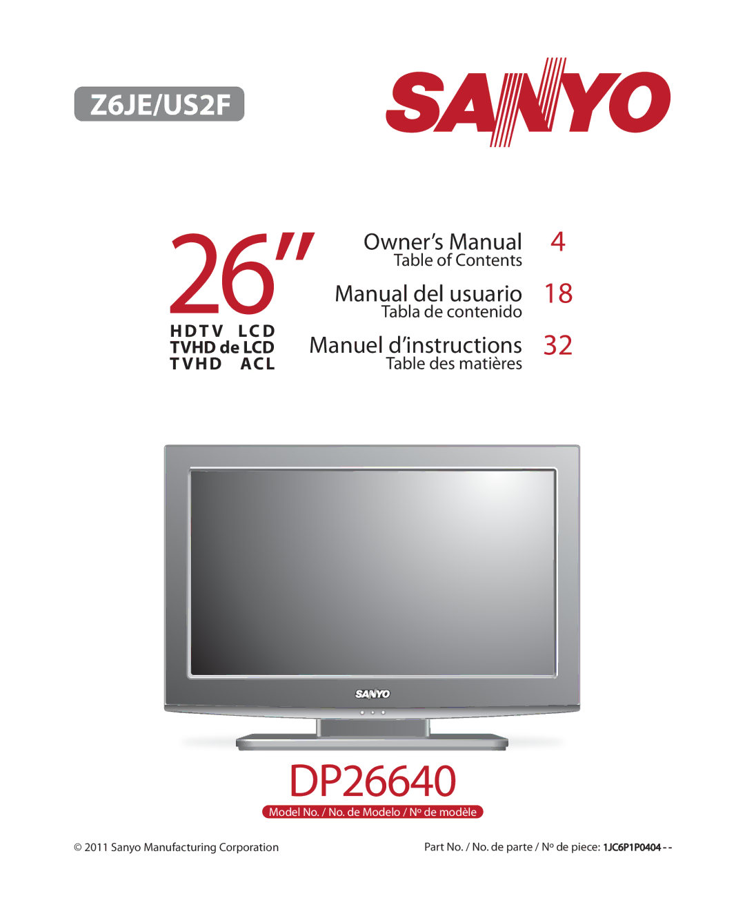 Sanyo DP26640 manual 