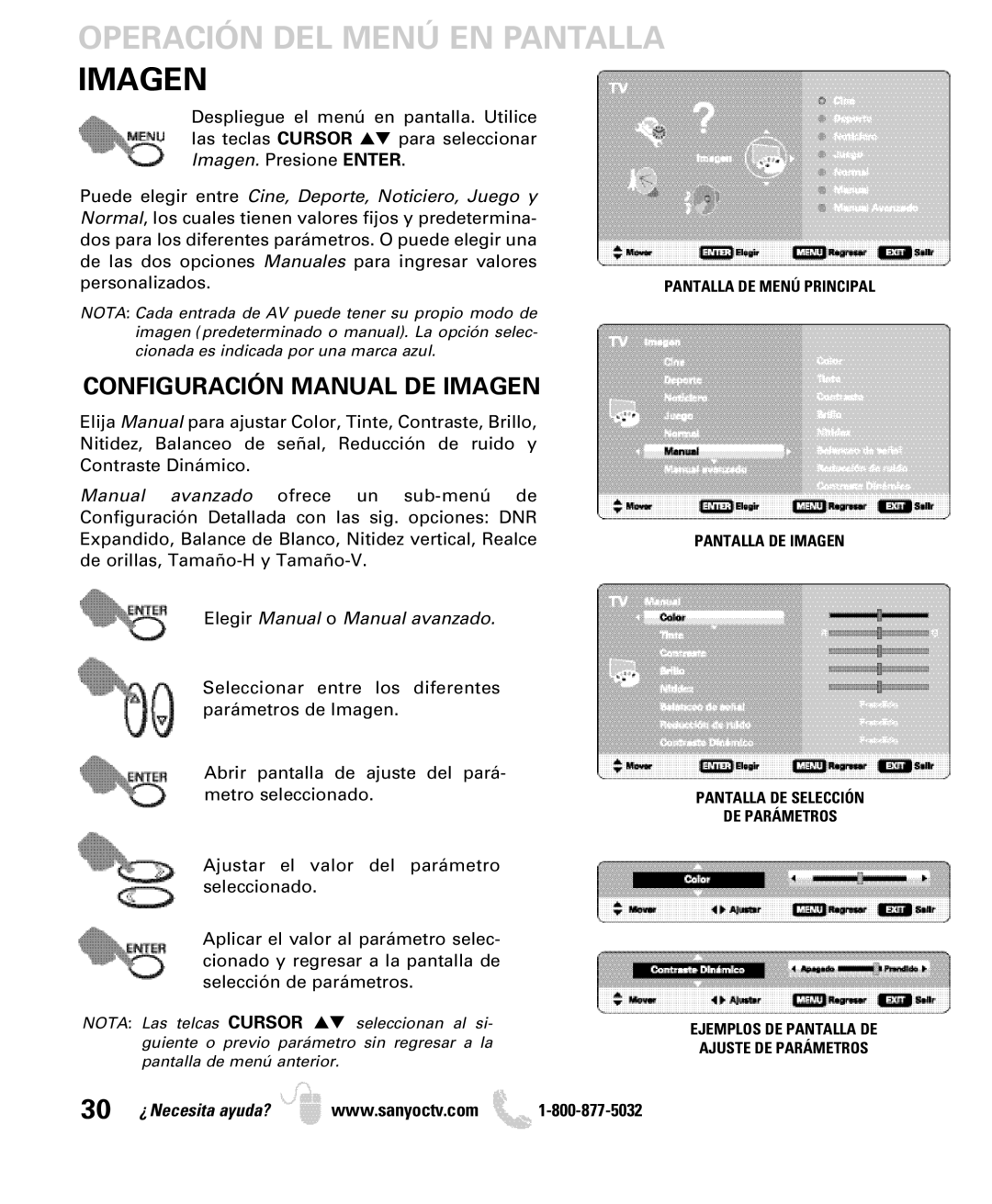 Sanyo DP26649 Configuración Manual DE Imagen, Personalizados, Pantalla DE Imagen Pantalla DE Selección DE Parámetros 