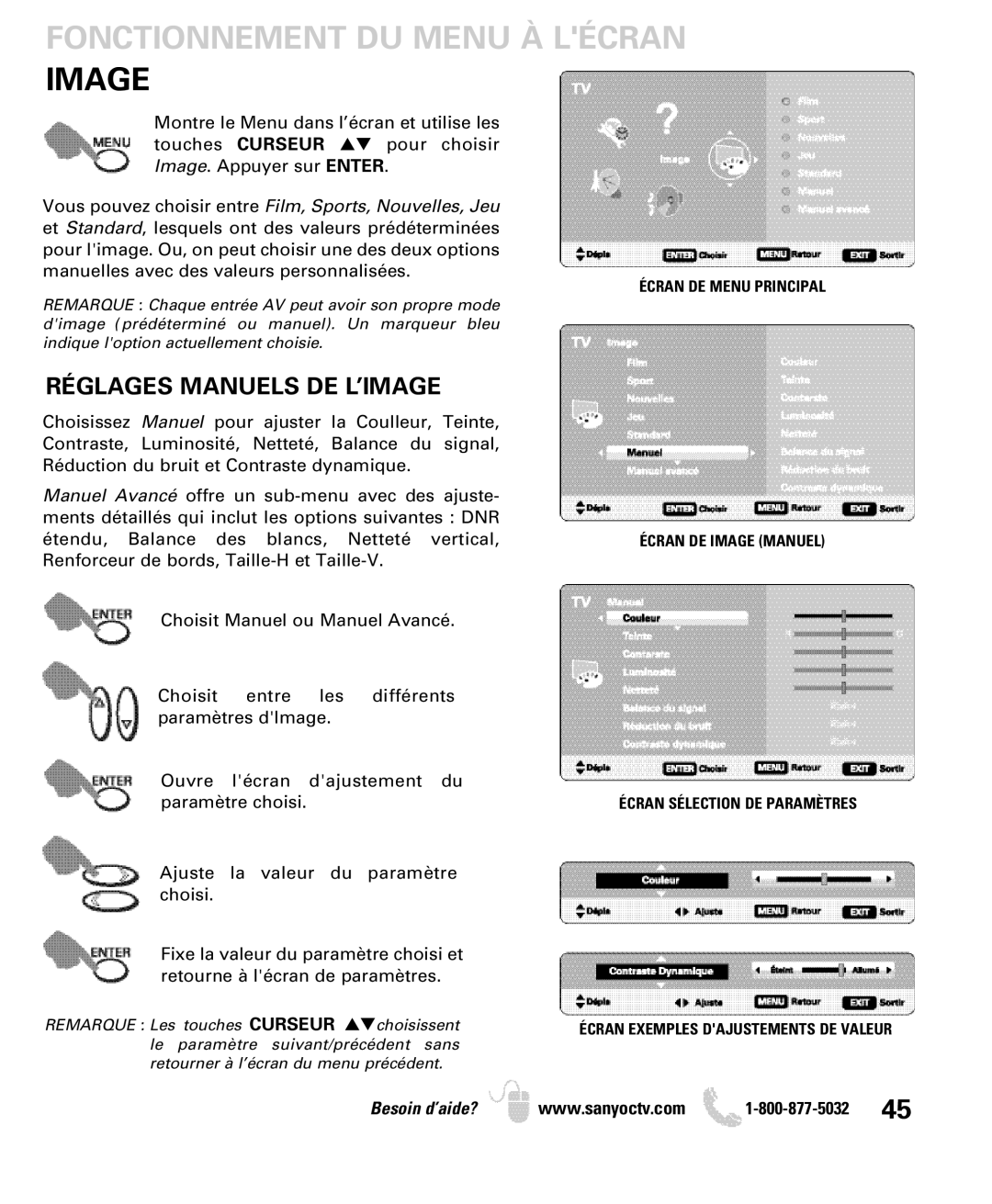 Sanyo DP19649, DP26649 owner manual Image, Réglages Manuels DE L’IMAGE 