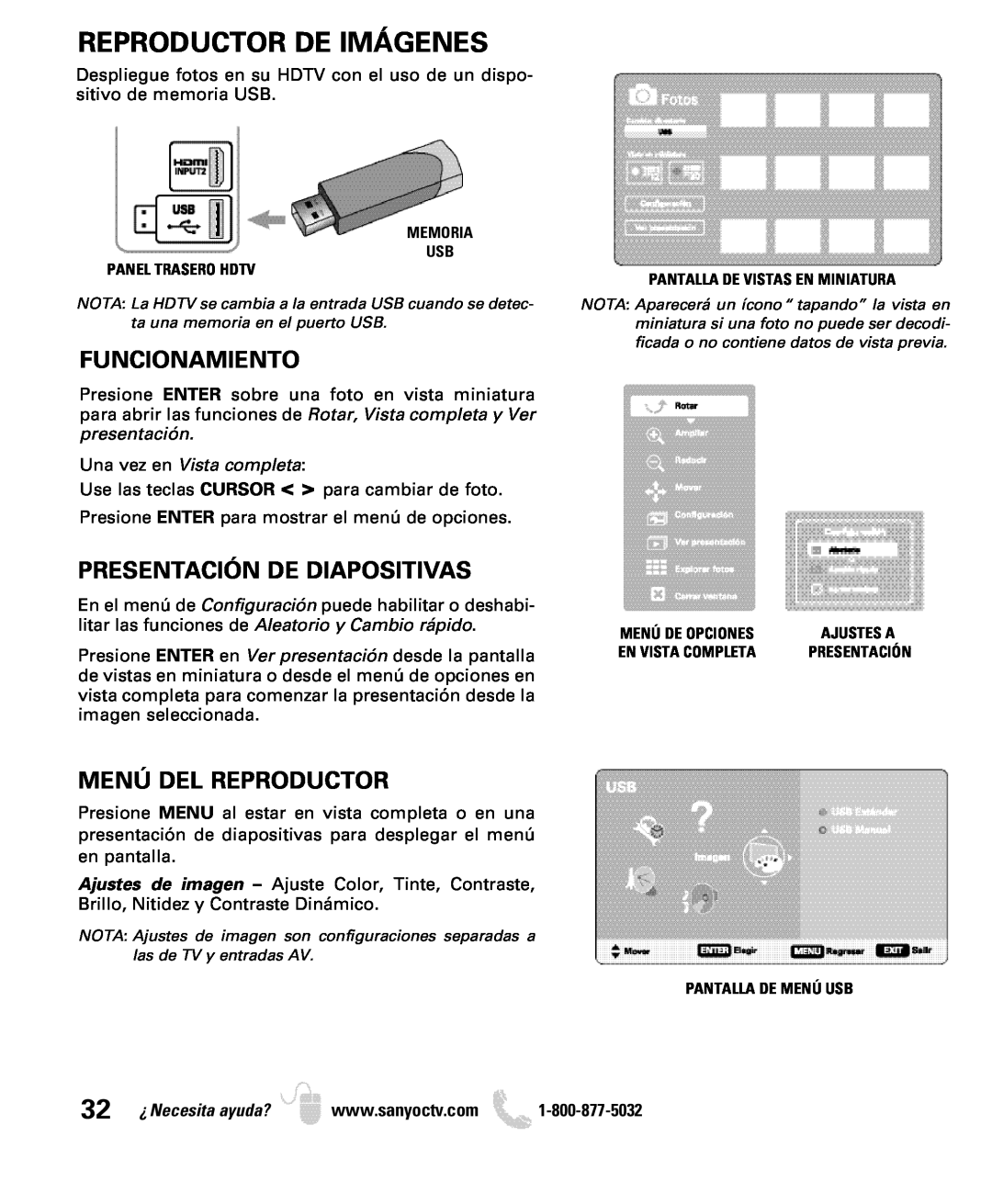 Sanyo DP26649, DP19649 Reproductor De Imágenes, Funcionamiento, Presentación De Diapositivas, Menú Del Reproductor 