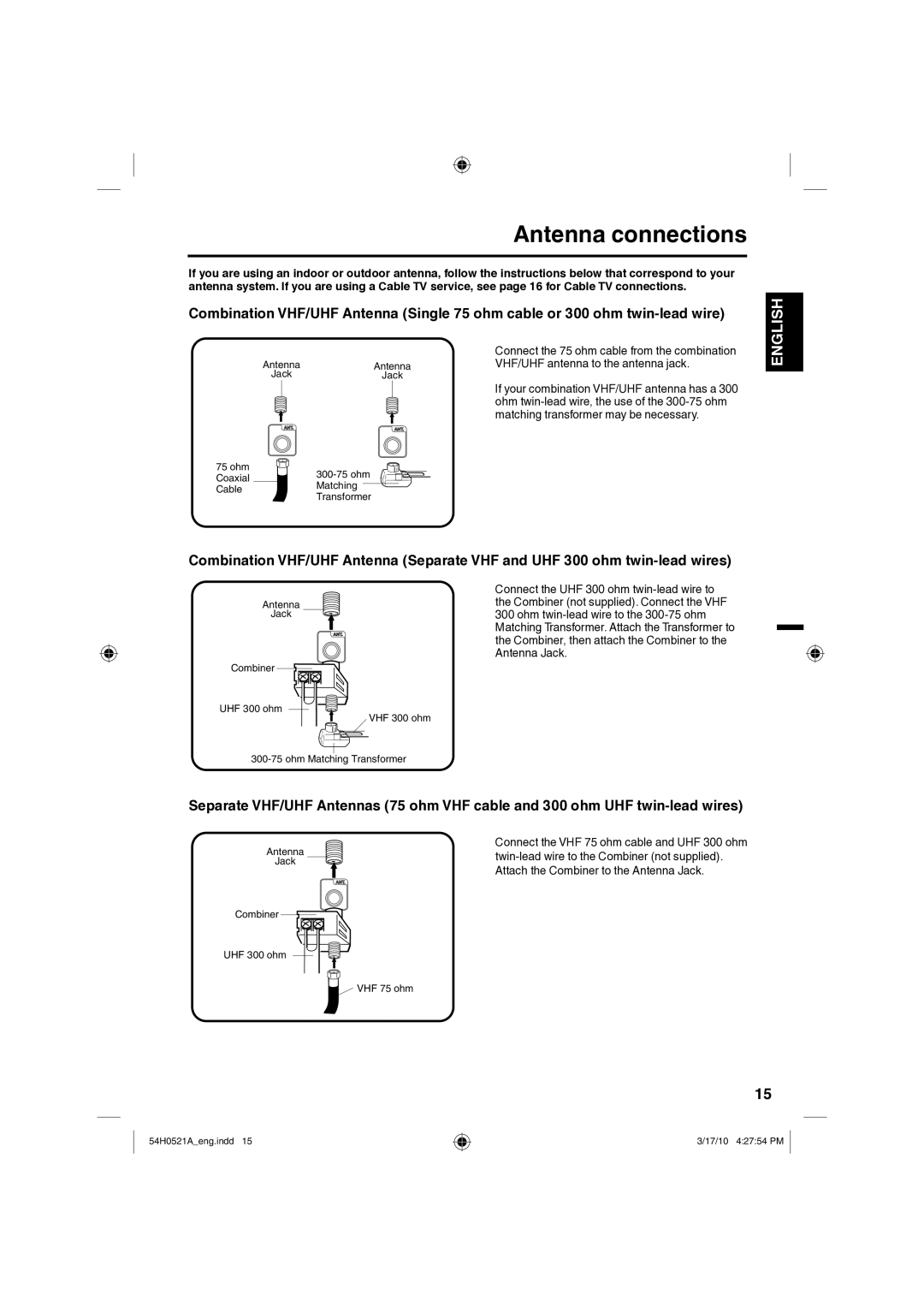 Sanyo DP32670, DP26670 owner manual Antenna connections 