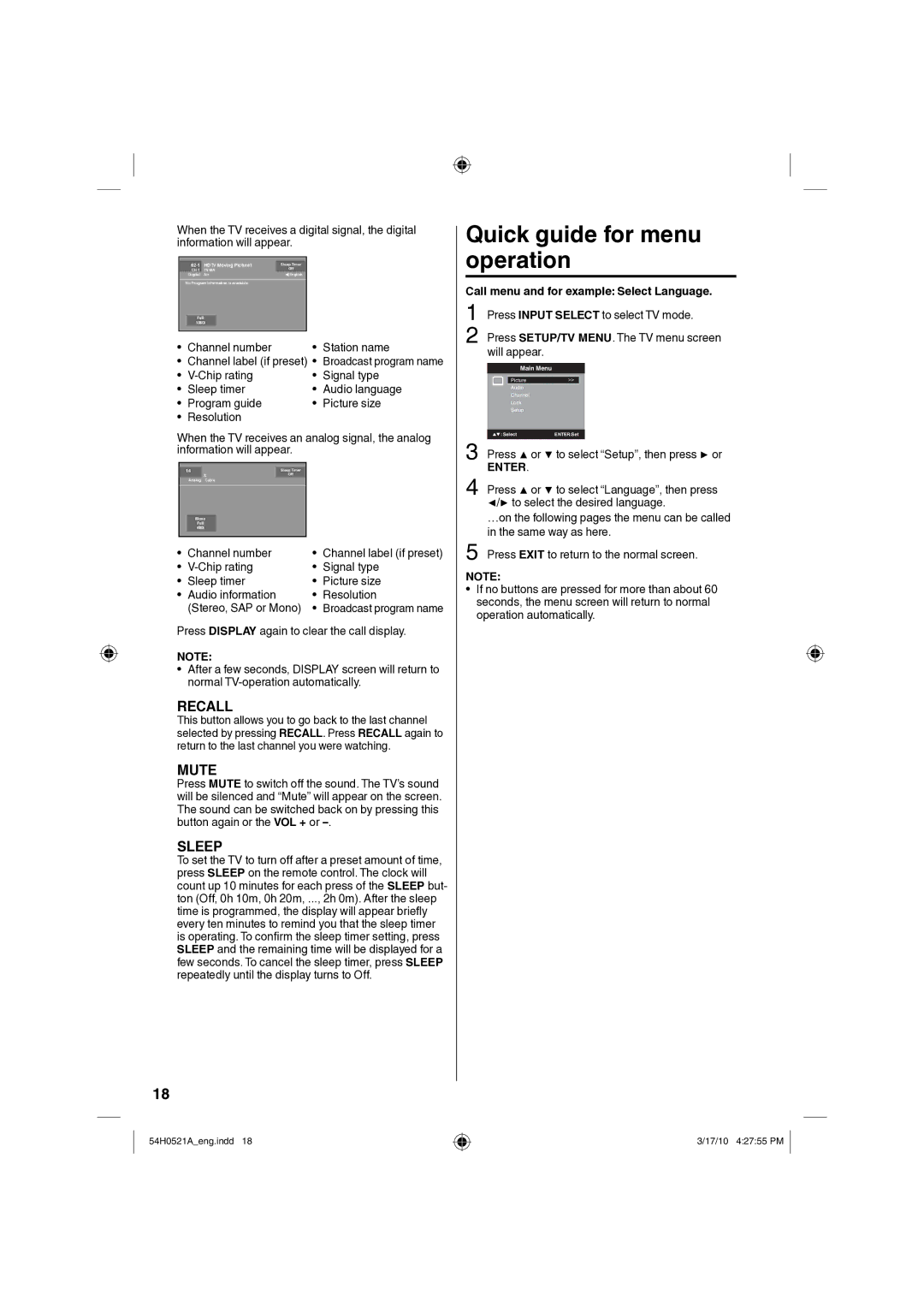 Sanyo DP26670, DP32670 owner manual Channel number Station name, To select the desired language, Same way as here 