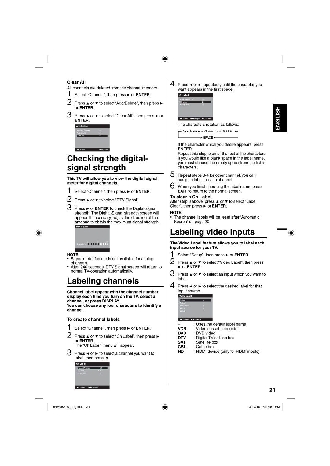 Sanyo DP32670, DP26670 owner manual To create channel labels 