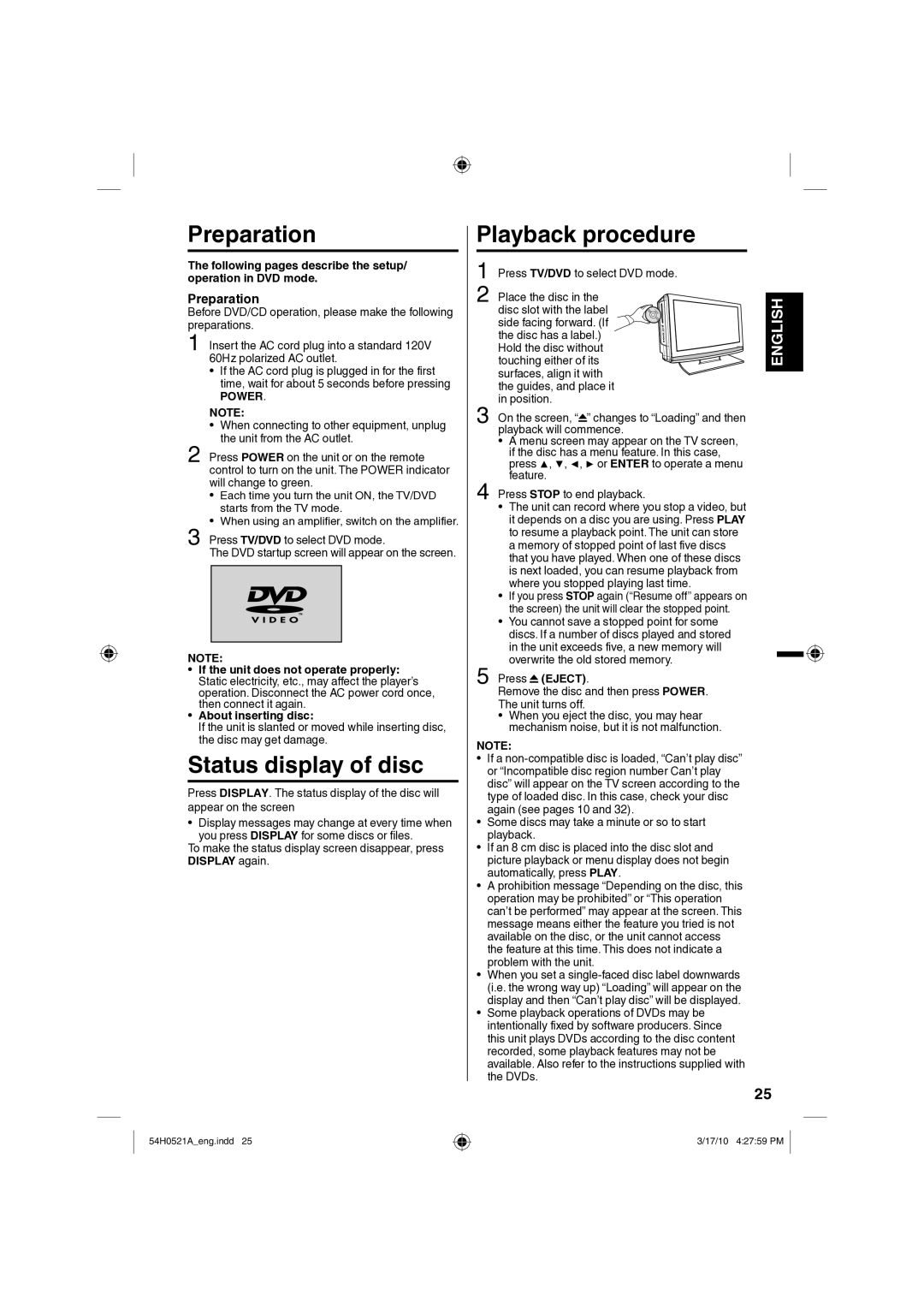 Sanyo DP32670, DP26670 owner manual Preparation, Status display of disc, Playback procedure 