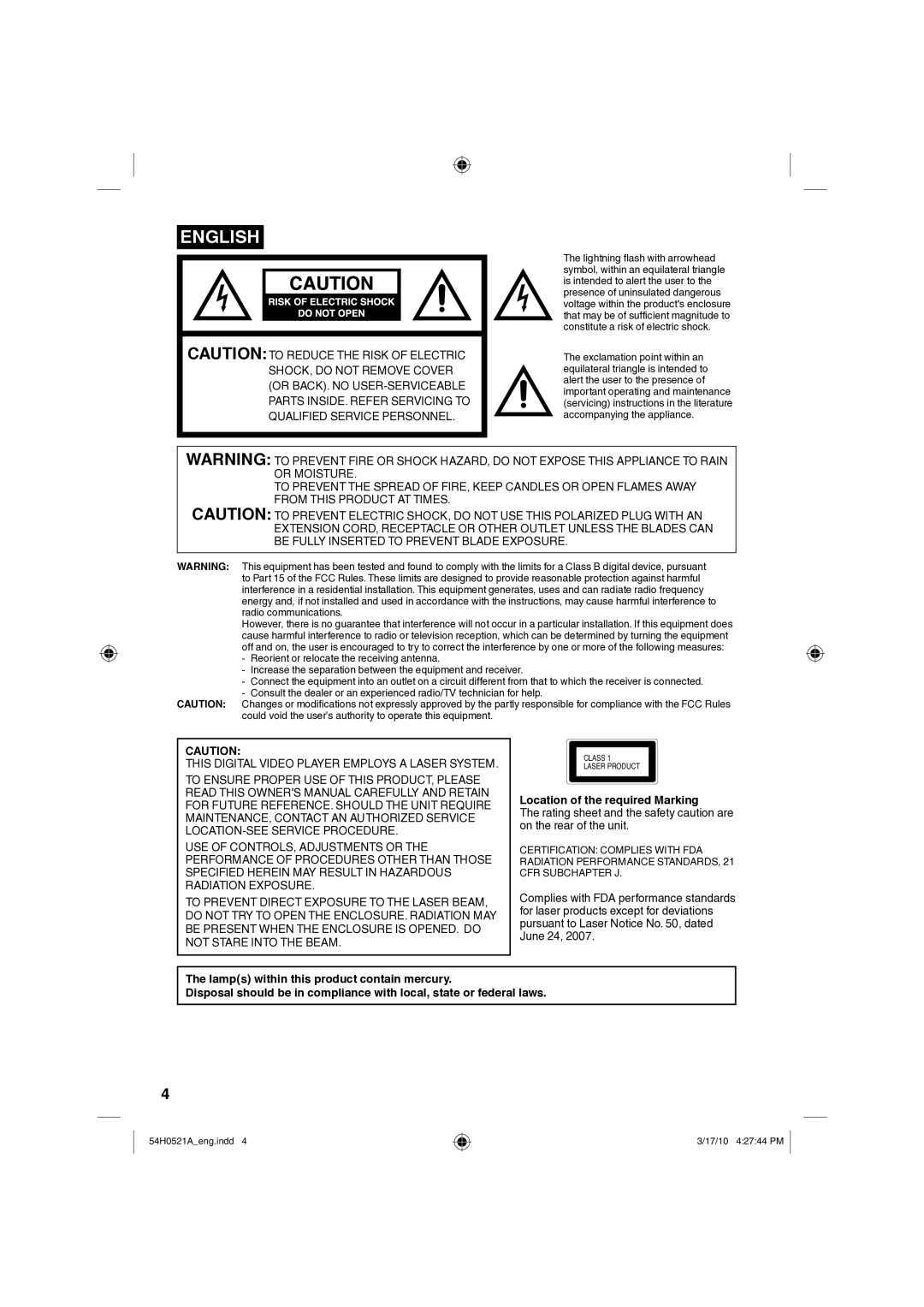 Sanyo DP26670, DP32670 owner manual Location of the required Marking 