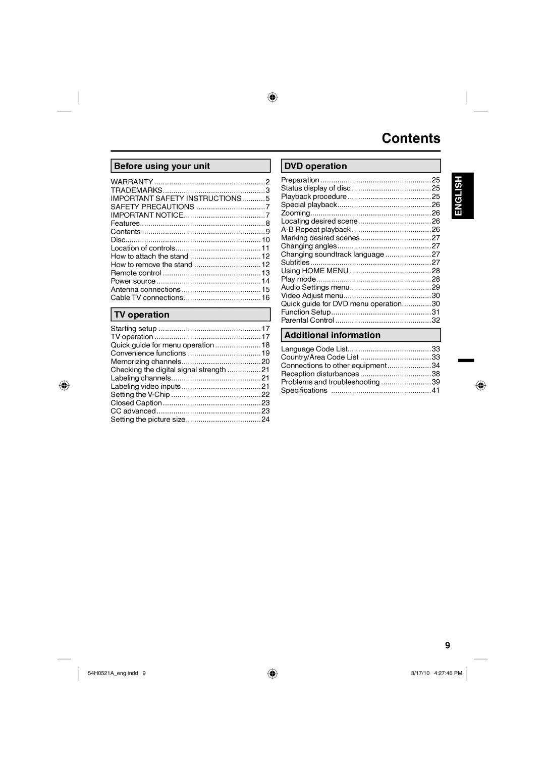 Sanyo DP32670, DP26670 owner manual Contents 