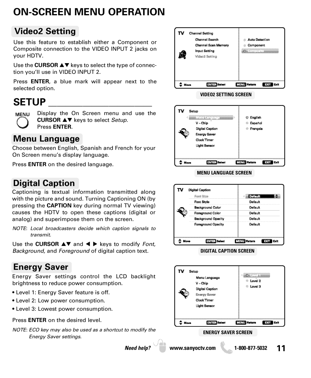 Sanyo DP32640 manual ON-SCREEN Menu Operation 