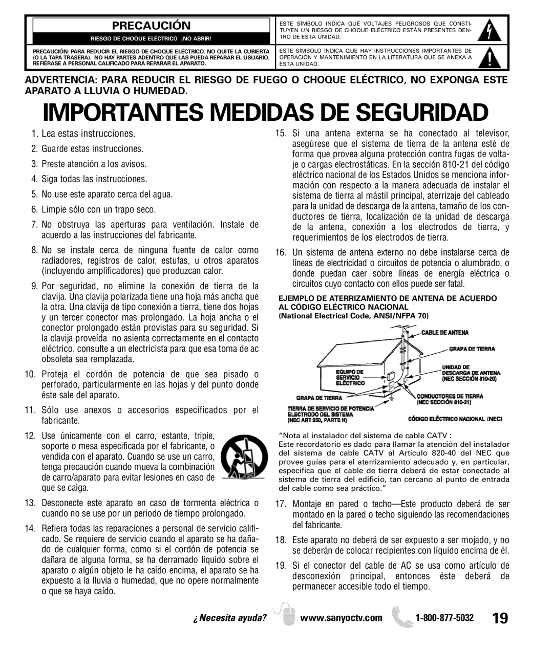 Sanyo DP32640 manual Precaución, Riesgo DE Choque Eléctrico ¡NO Abrir 